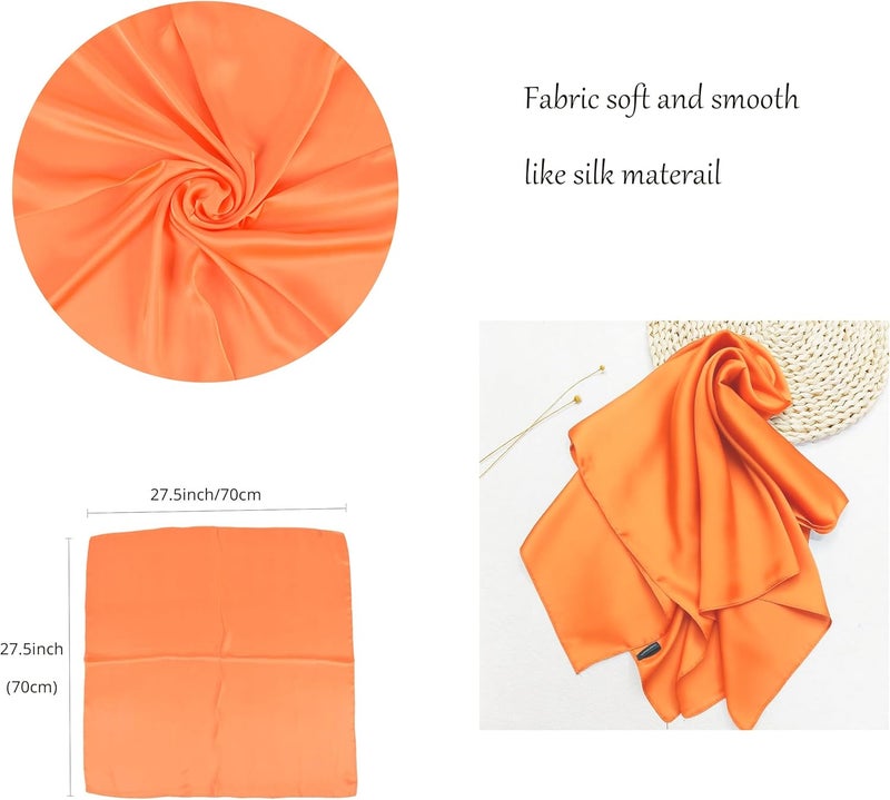 Chung Women's Square Satin Scarf 27.5" Bandanas Solid 50s Retro Neck Scarves Emulation Silk Handbag Hair Ribbons Necktie - Image 5